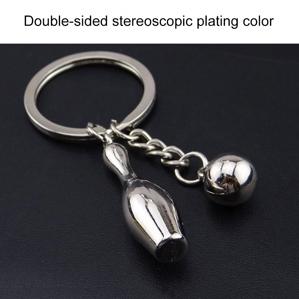 Creative Bowling Pin Ball Pendant Car Key Ring Purse Bag Ornament Silver Keychain For Friends Gifts