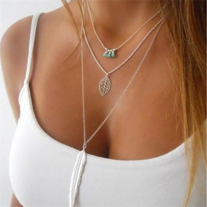 Fashion Simple Necklaces Leaf Long Pendant Necklaces 3 Layer Chain Necklace multilayer Necklaces N634, Silver
Fashion Simple Necklaces Leaf Long Pendant Necklaces 3 Layer Chain Necklace multilayer Necklaces N634, Silver