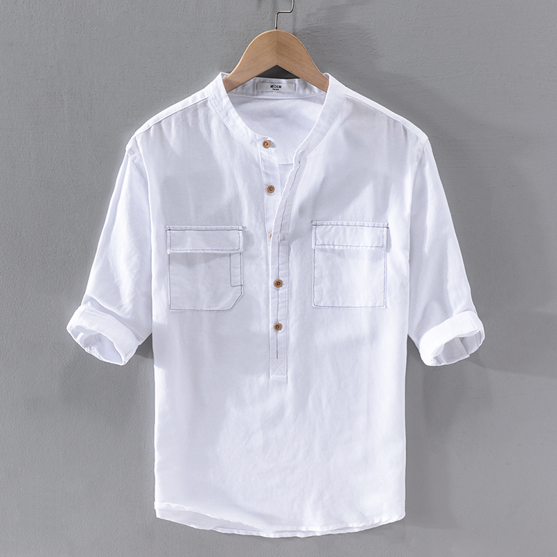 2020 Summer cotton and linen half-sleeved stand collar white shirt men casual fashion solid shirts for men pocket shirt mens
2020 Summer cotton and linen half-sleeved stand collar white shirt men casual fashion solid shirts for men pocket shirt mens