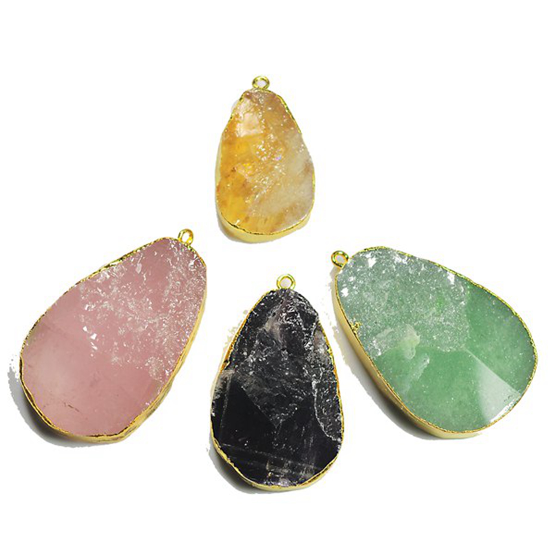 Natural Pendant Jewelry Cut Surface Drop Quartz Crystal Necklace Ladies Men Golden Amethyst Rose Quartz Citrine