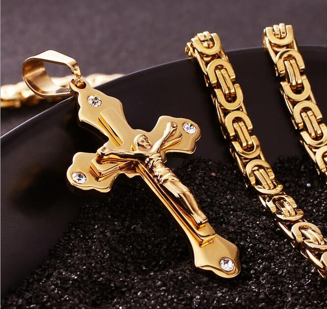 14K GOLD Plated Jesus Cross Pendant with Crystal Titanium Steel Necklace Men's Pendant, Silver
14K GOLD Plated Jesus Cross Pendant with Crystal Titanium Steel Necklace Men's Pendant, Silver