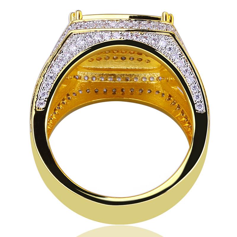 European And American Retro Hip Hop Ring Micro-inlaid Zircon Gold Plated Men's Gold Ring Ice Out Jewelry