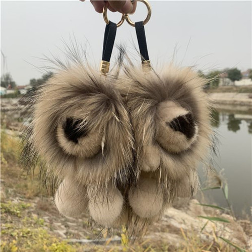 Real Genuine Fur Lion Pompom Ball Bag Charm Keychain Pendant Keyring Tassels