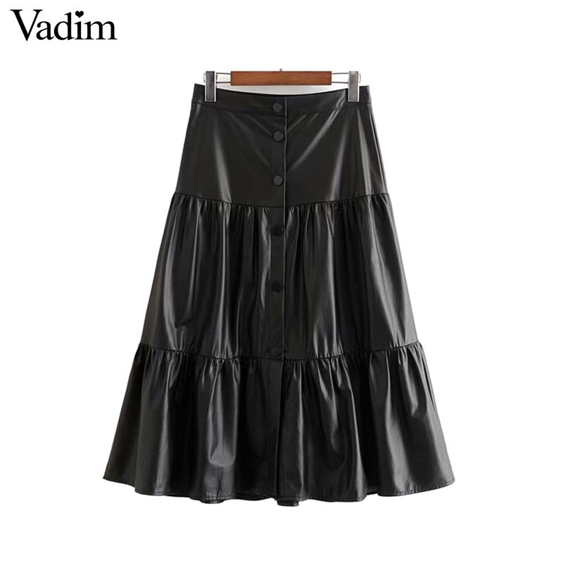 Vadim women stylish PU leather midi skirt buttons design A line female casual fashion basic black skirts mujer BA881
Vadim women stylish PU leather midi skirt buttons design A line female casual fashion basic black skirts mujer BA881