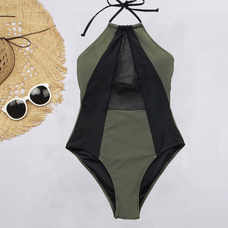 Women Army Green Black Patchwork Backless One piece Swimsuit 2019 Girl Bathing Suit Swimwear Black Mesh Halter Monokini
Women Army Green Black Patchwork Backless One piece Swimsuit 2019 Girl Bathing Suit Swimwear Black Mesh Halter Monokini