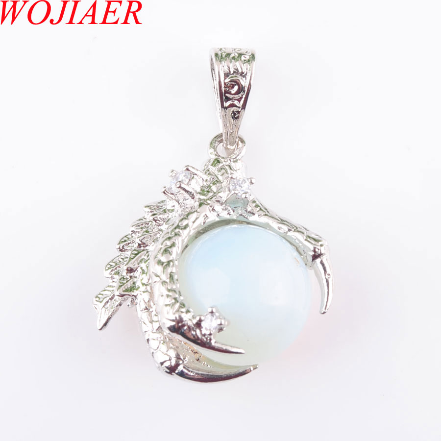 WOJIAER Natural Dragon Claw Pendant Round Opalite Stones Pendulum Necklace For Men Women Jewelry Reiki Amulet Gift N3105