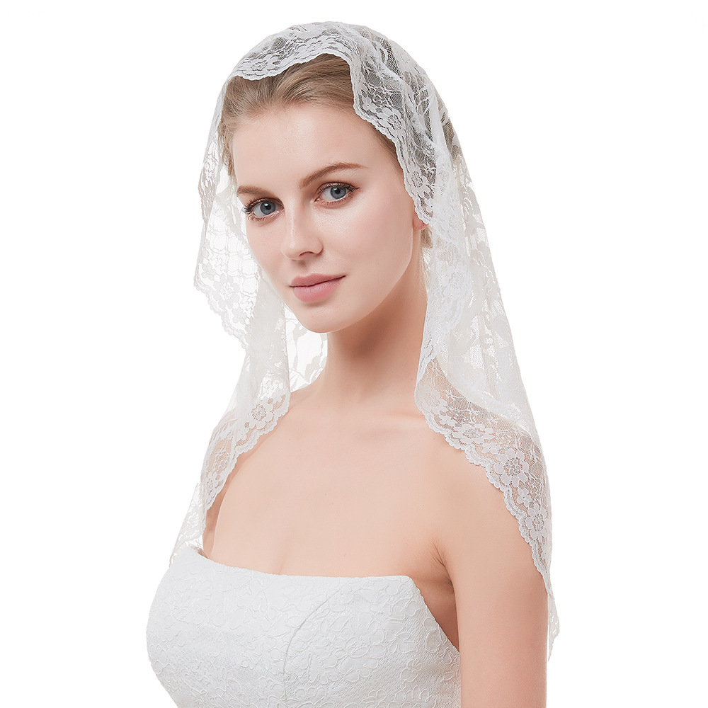 Bridal Veil Wedding Lace Headdress Wedding Accessories White Rose Lace Head Veils for Wedding Party Events Hair Accessory