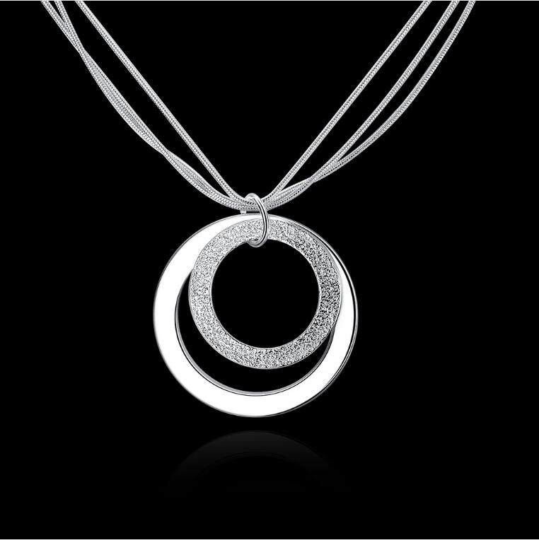 Brand new Dual sand O necklace sterling silver plate necklace STSN056,fashion 925 silver pendant necklace factory direct sale free shipping