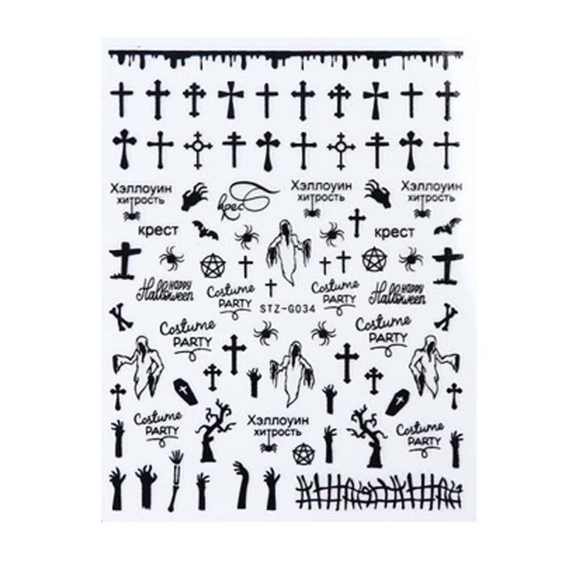 Fashion Halloween Design Self-adhesive Beauty Nail Art Stickers Water Transfer 3D Skull Pumpkin Spider Web Designs Nails Decals