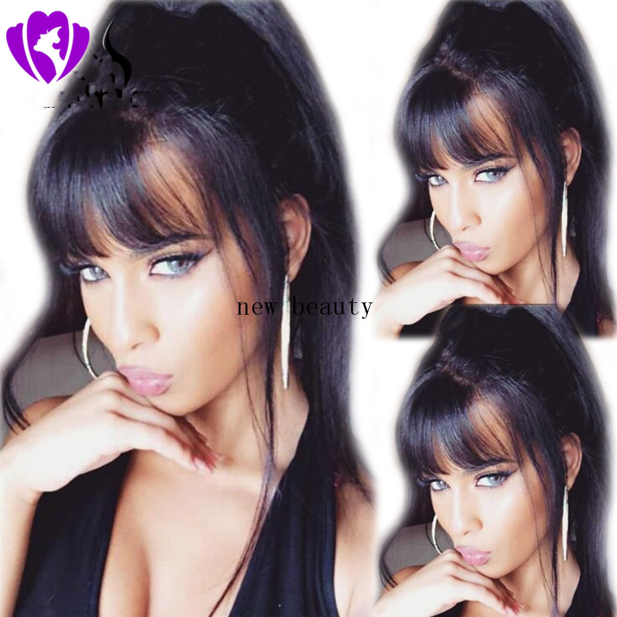 High Quality Short Straight Synthetic Lace Front Wigs Natural Black Bob Wigs with bangs for Black Women Heat Resistant Fiber Hair