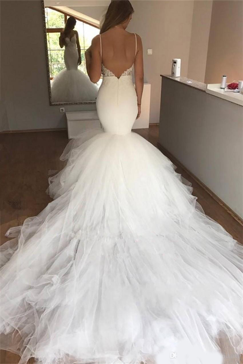 Charming Mermaid wedding Dresses Sexy Spaghetti Lace Tulle Court Train Skirt Custom Made Wedding Bridal Gown 2020 Cheap