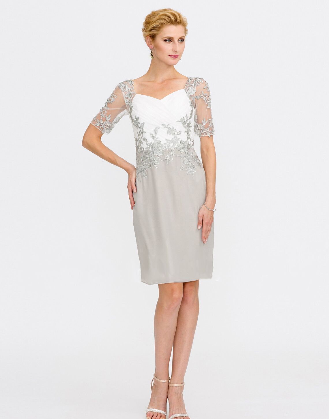 Cheap Mother Of The Bride Dresses Knee Length Lace Formal Cocktail Party Dress Jewel Neck Plus Size Wedding Guest Dresses