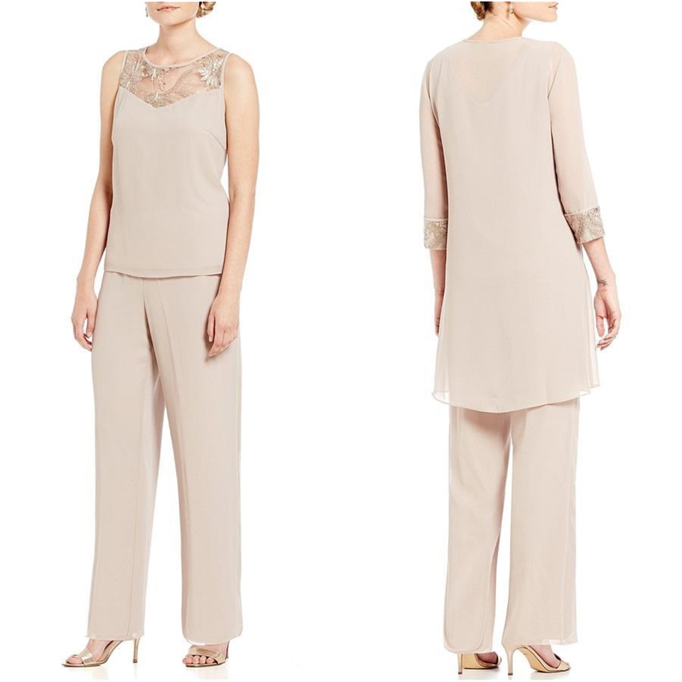 Elegant Mother Of The Bride Suit Pant Suits Pink Chiffon Plus Size Mother Of The Bride Dress With Jacket Evening Gowns