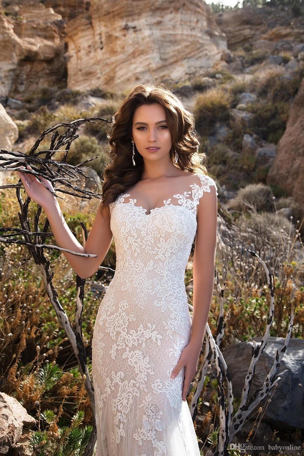 Neck Appliqued Sheer Sexy Lace Mermaid Wedding Dresses Sweep Train Boho Bridal Gowns Vestidos De Noiva Robes De Marie Sirne