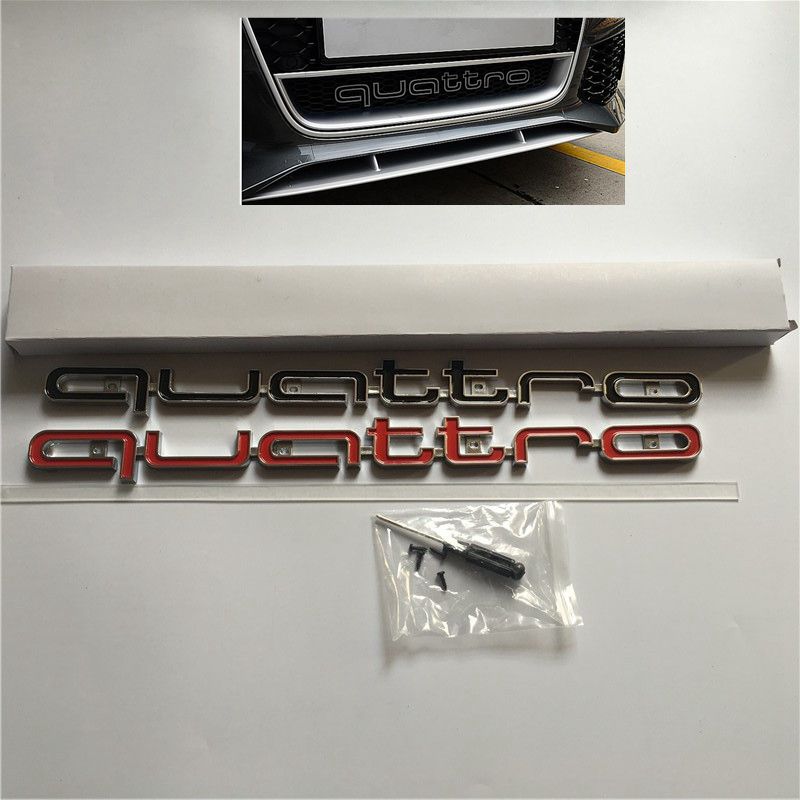 

42*3.2CM For Audi Quattro Logo Emblem Badge front grill Lower trim car styling For A4 A5 A6 A7 A8 RS5 RS6 RS7 RS Q3 Q5 Q7, Red