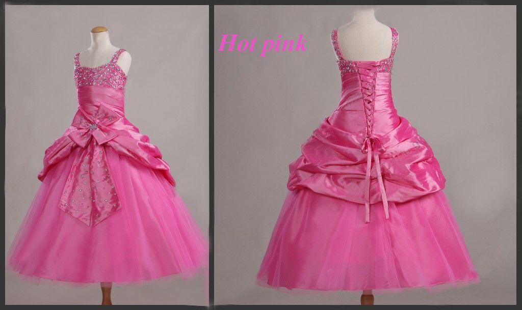 Lovely Green Blue Red Pink Straps Flower Girl Dress Girl's Pageant Dresses Birthday Dresses Girl's Skirt Custom SZ 2 4 6 8 10 12 T424019