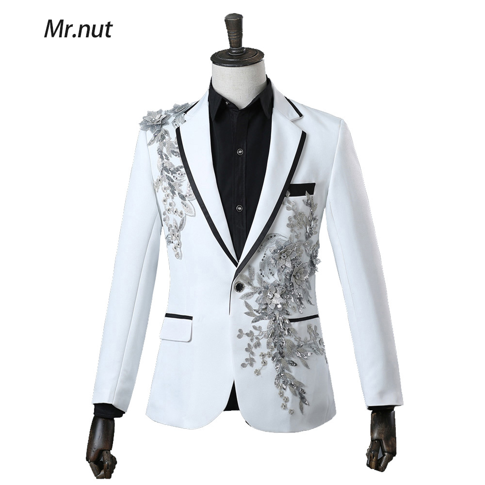 Men Slim Fit Suit 3D Embroidery Flowers Crystal Stage Singer Nightclub Suit Jacket Tide Bar Mens Wedding Blazer 4 Colors, Suitblazer
Men Slim Fit Suit 3D Embroidery Flowers Crystal Stage Singer Nightclub Suit Jacket Tide Bar Mens Wedding Blazer 4 Colors, Suitblazer
