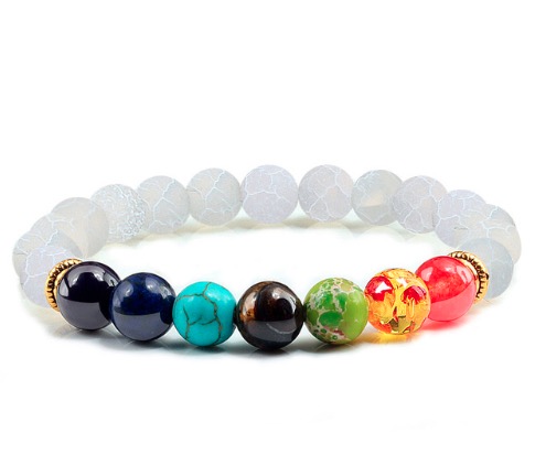 Natural Stone Tiger Eye 7 Chakra Bracelets & Bangles Yoga Balance Beads Buddha Prayer Elastic Men Bracelet Masculina