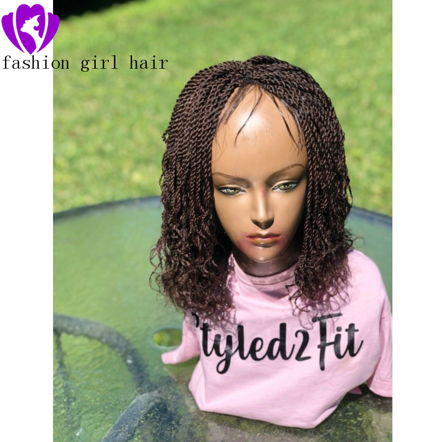Popular perruques Short Curly Braided Lace Front Wig Brown/Burgundy /Black bob box Braids Synthetic Wig Free Shipping
