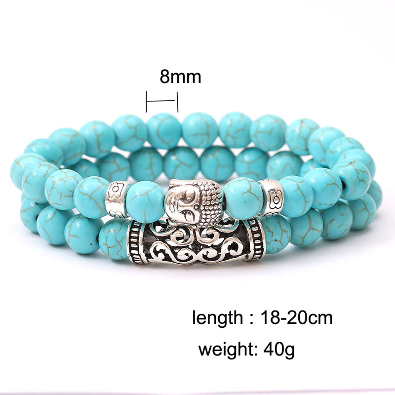 Natural Gemstone Turquoise Volcanic Rocks Tigers's eye Bead Bracelet Men Womens Double Layer Buddha Charms Stackable Bracelet Jewelry