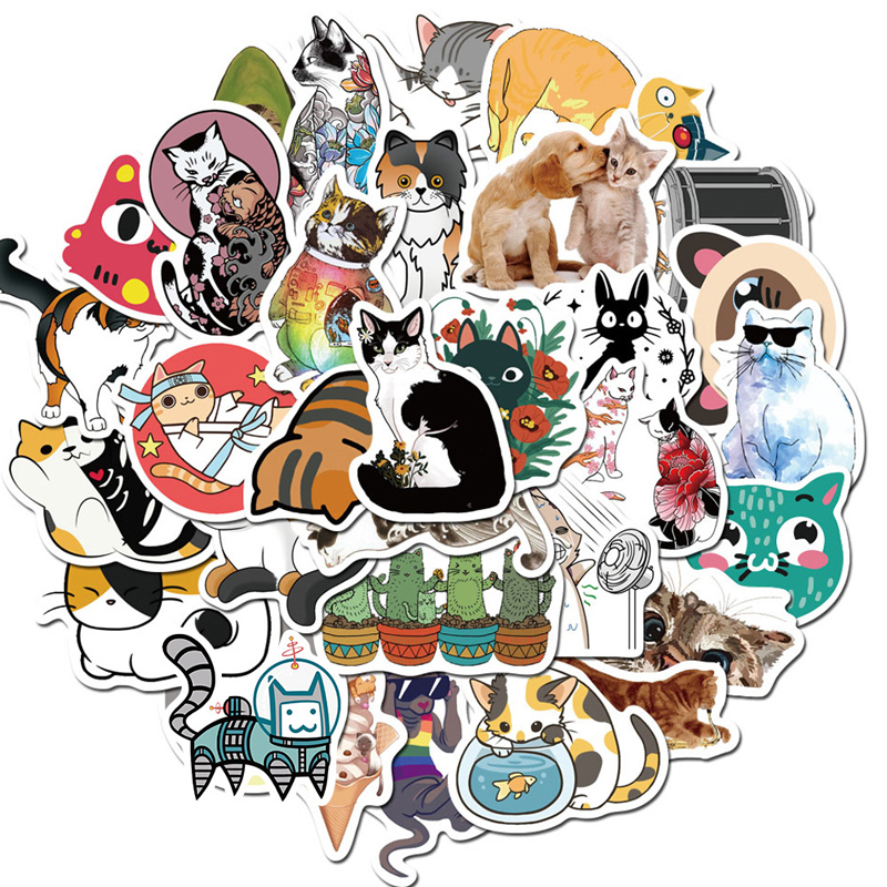50pcs/Set Cute Cats Stickers For Suitcase Skateboard Laptop Cell Phone Motorcycle Bicycle Car Accessories Mixed DIY Funny Stickers