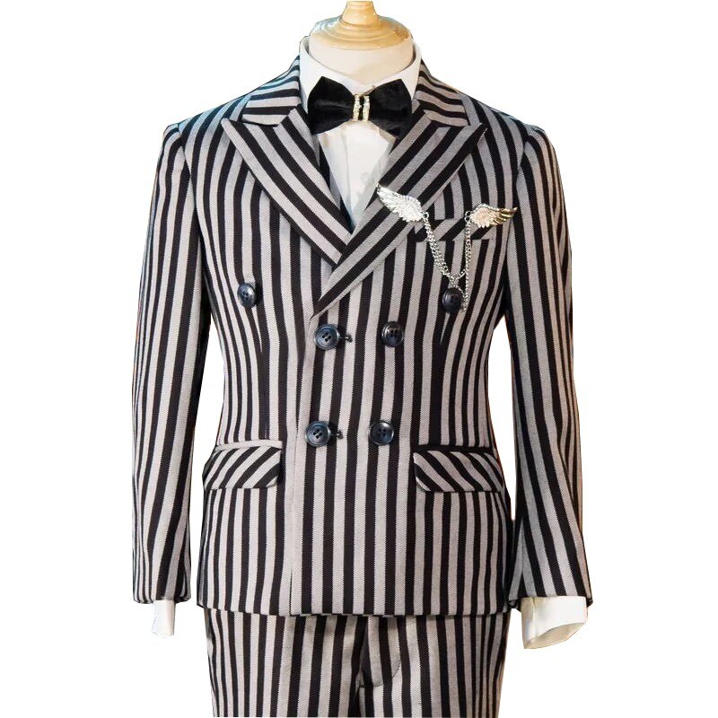 2020 Spring Rope Stripe Boys Wedding Suits 2 Piece Peaked Lapel Flower Boys Groom Tuxedos Kids Formal Wear Clothing