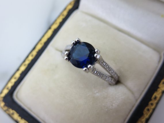 Luxurious dazzling Ring Jewelry real blue diamond 925 Solid standard sterling silver wedding engagement ring size 6-10