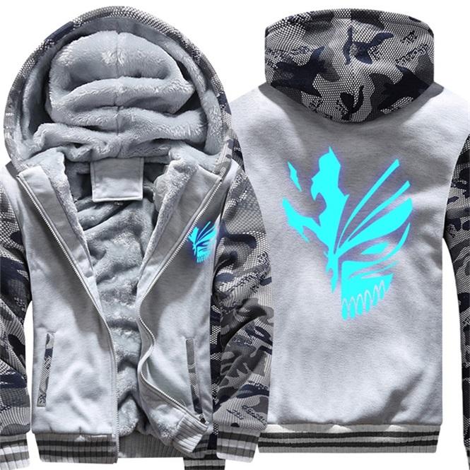 Fashion-SIZE Hoodie Men Anime BLEACH Kurosaki ichigo Hoodies Coat Winter Fleece Thicken Luminous Sweatshirts Jacket7