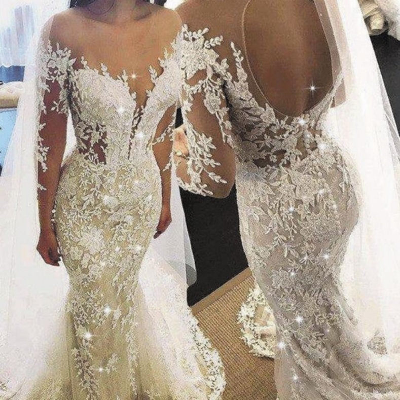 Custmize Mermaid Wedding Dresses Sexy Long Sleeve Backless Tulle Lace Beading Appliques 2020 New Vintage Bridal Gown SV03