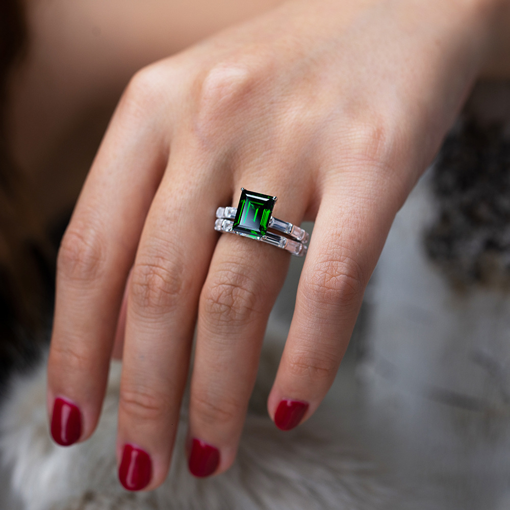 PANSYSEN Real 925 Sterling Silver Rings For Women 100% Natural Emerald Gemstone Fine Jewelry Wedding Engagement Ring 2019 Newly CJ191205