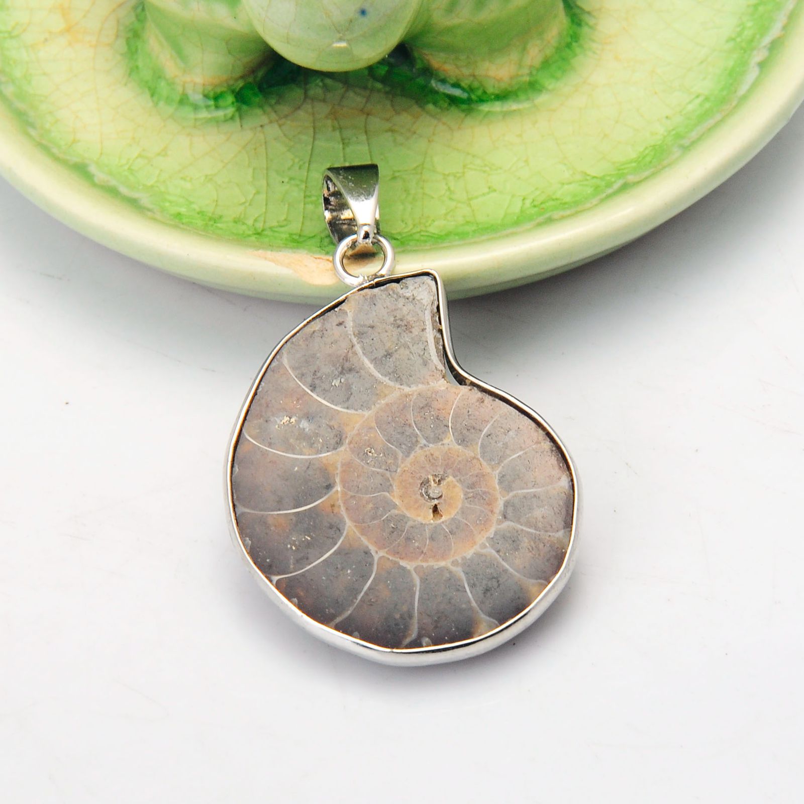 Natural Stone Chrysanthemum Fossil Pendant Silver Plated Bail Men and Women Fashion Jewelry Popular Minimalist Style