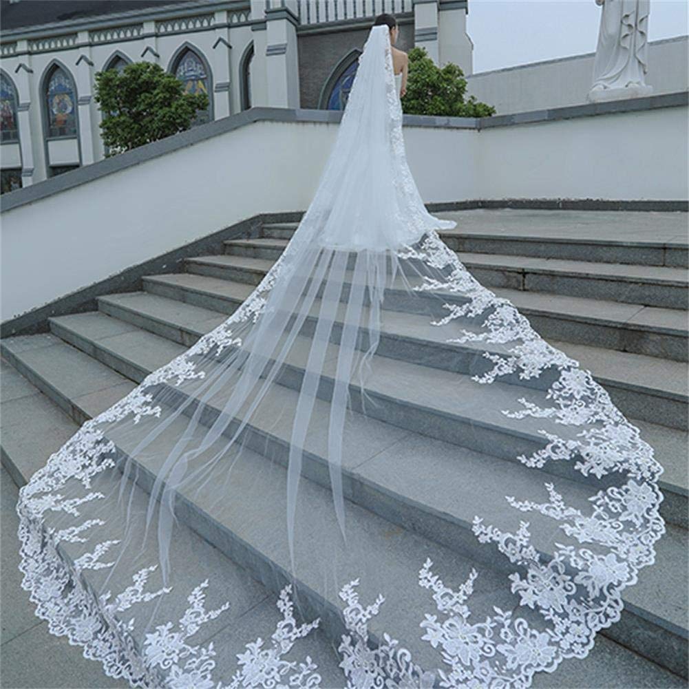 2019 Best Selling 3M Lace Wedding Veils Long Soft Tulle Cathedral Length White Ivory Bridal Veils with Comb Cheap Wedding Veil