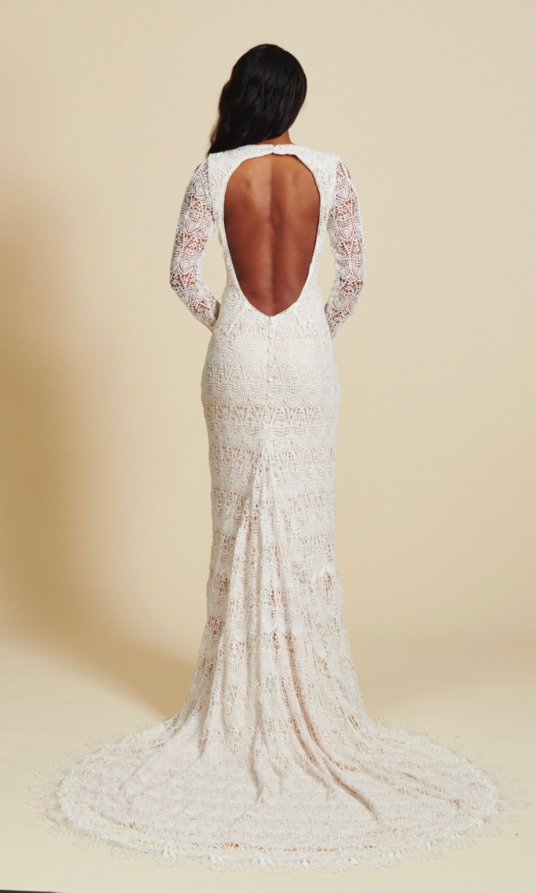 bohemia mermaid wedding dresses v neck long sleeve full lace boho open backless bridal gowns beach sweep train wedding dress