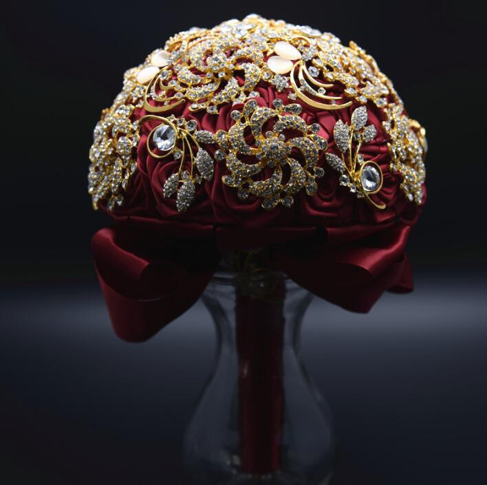 Sparkly Gold Crystal Bridal Wedding Flowers Vintage Bridal Bouquet New Arrival Wedding Supplies Bling Bling Bridal Flowers
