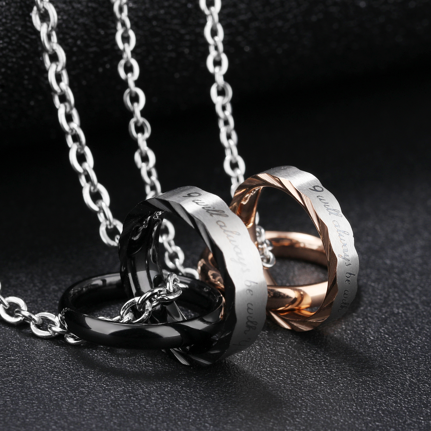 Classic Couple Pendant Necklace Stainless Steel 14k Gold Plated Titanium Steel Lover Jewelry