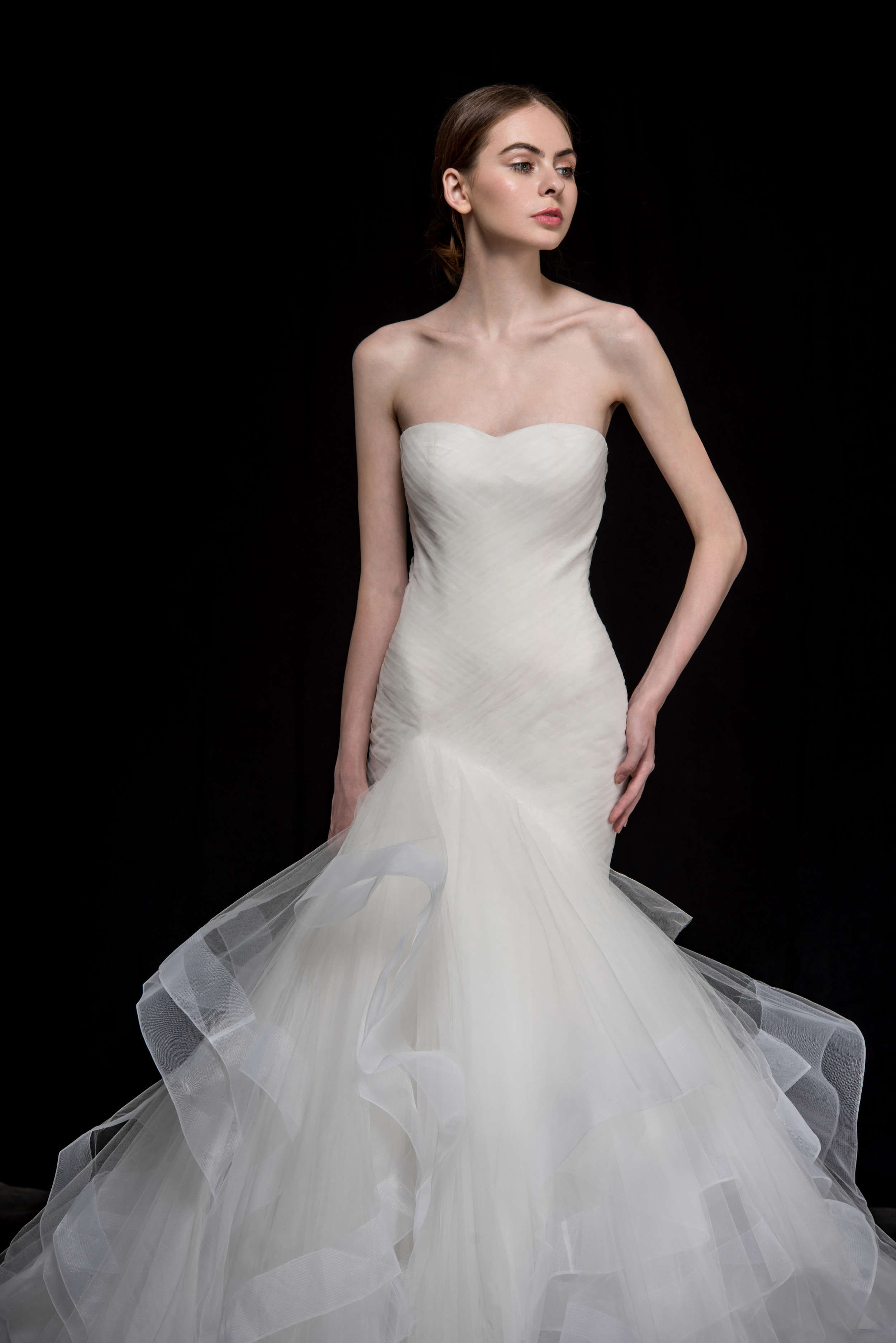 Gorgeous Mermaid Tulle Wedding Dresses Strapless Ruffles Wedding Gown Custom Made Free Shipping Bridal Vestidos De Novia