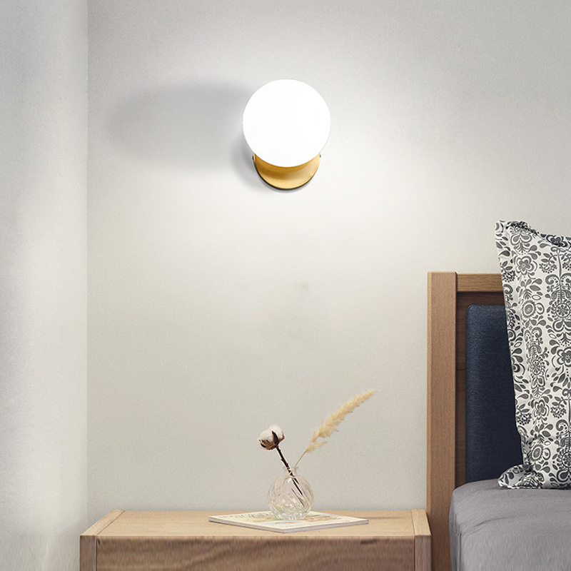 Modern Glass Wall Lamp Led Wall Sconce For Living Room Bedroom Wall Light Milk White Global Glass Lampshade Glass Ball Lighting