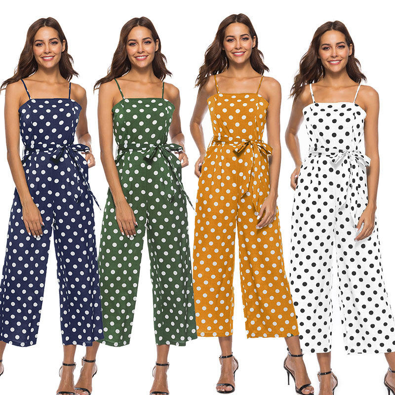 Women' Polka Dot Sleeveless Cropped Pant Rompers Casual Wid-Leg Sling Jumpsuits, Black
Women' Polka Dot Sleeveless Cropped Pant Rompers Casual Wid-Leg Sling Jumpsuits, Black