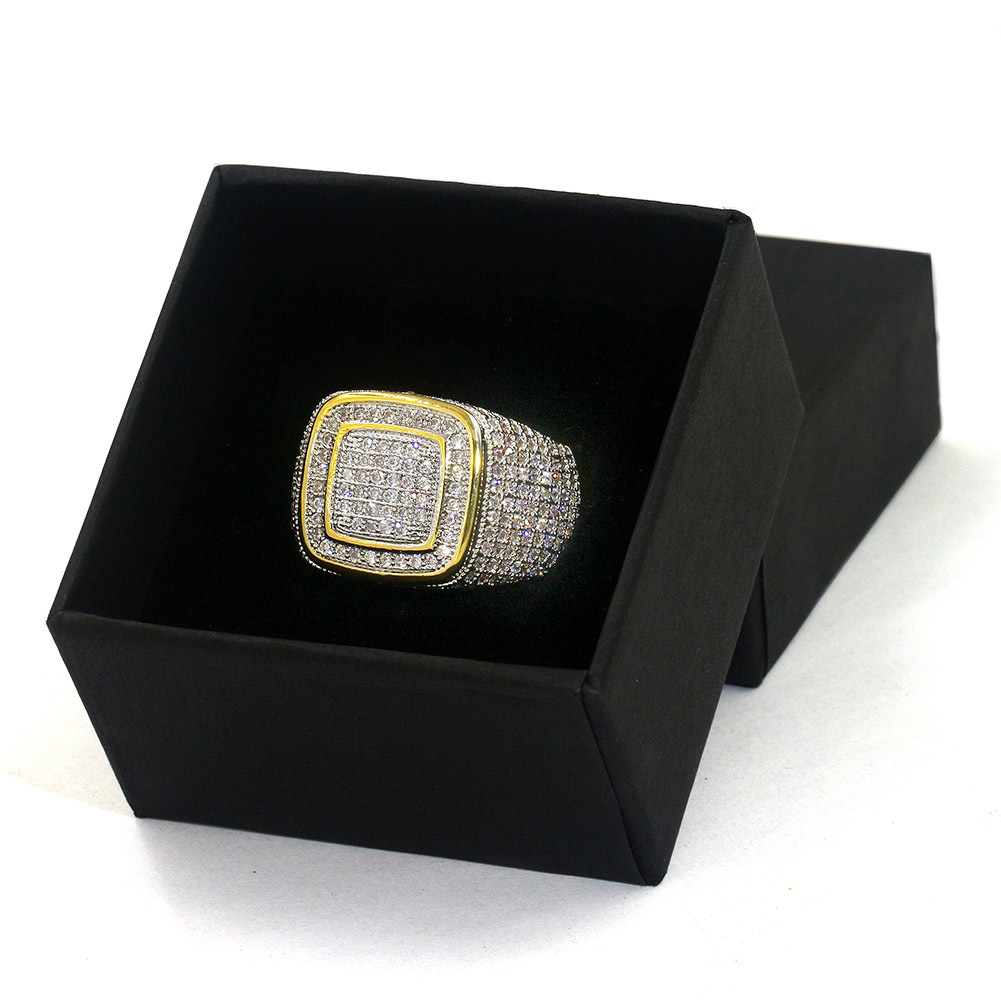 Men's Hip Hop Large Square Rings 18k Real Gold Plated Cubic Zircon Diamond Finger Ring Jewelry Gift