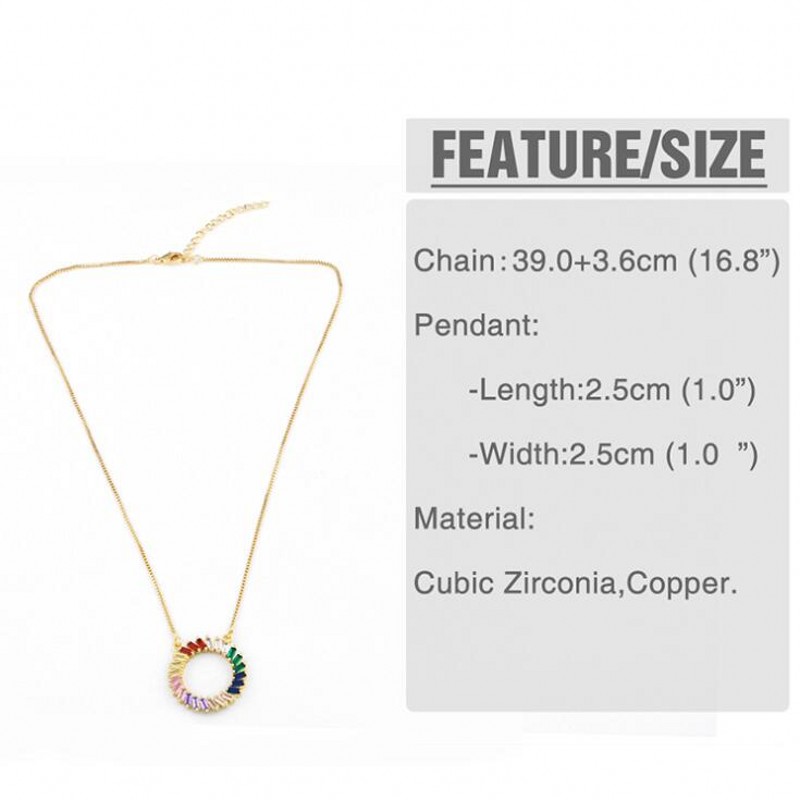 Gold Fill Multicolor Topaz Circle Pendant Necklace for Women, Vintage Wedding Jewelry Gift