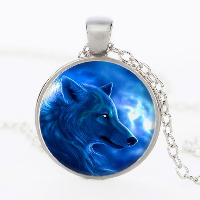 New wolf totem time gemstone pendant necklace sweater chain DJN333 mix order Pendant Necklaces jewelry