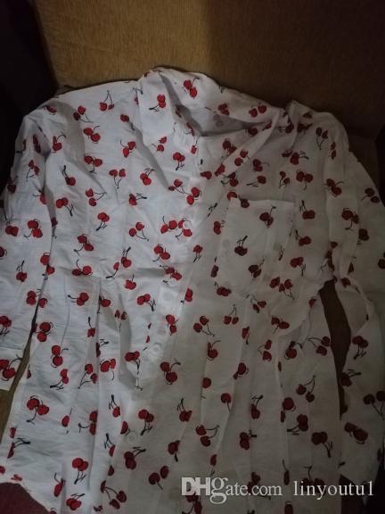 2020 Elegant Lapel Blouse Women Tops Sweet Cherry Print Shirts Long Sleeve Loose Spring Summer Ladies Office Shirt Plus Size