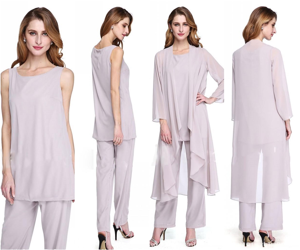 Three Pieces Pant Suits Mother Of The Bride Dresses Cheap Pantsuits Beach Wedding Guest Dress With Jacket Groom Mother Outfit