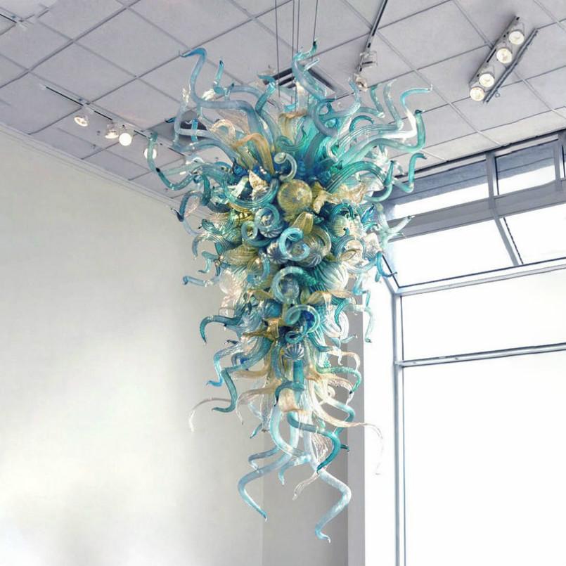 Hotel Application Hand Blown Murano Glass Chandelier Modern Hanging Chandelier Lighting Green Shade LED Crystal Pendant Lamp