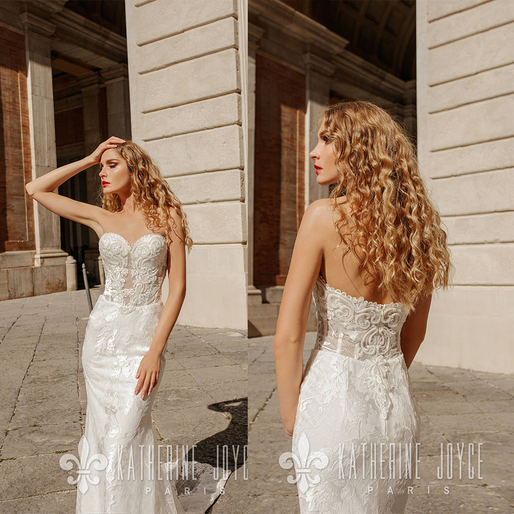 Katherine Joyce Strapless Mermaid Wedding Dresses Backless Sleeveless Appliques Lace Wedding Dress Court Train Bridal Gown, Grape
Katherine Joyce Strapless Mermaid Wedding Dresses Backless Sleeveless Appliques Lace Wedding Dress Court Train Bridal Gown, Grape