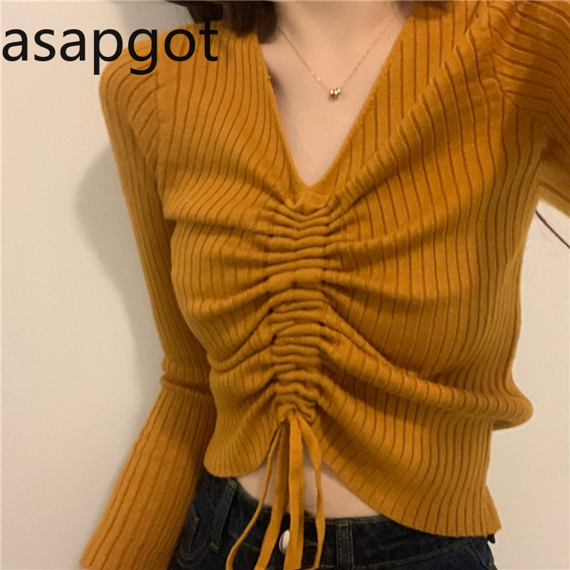 Sweater Women V Neck Long Sleeve Pullovers Knitted Shirts Spring Simple Drawstring All Match Bottom Top Spring Lace Up Short, Black
Sweater Women V Neck Long Sleeve Pullovers Knitted Shirts Spring Simple Drawstring All Match Bottom Top Spring Lace Up Short, Black