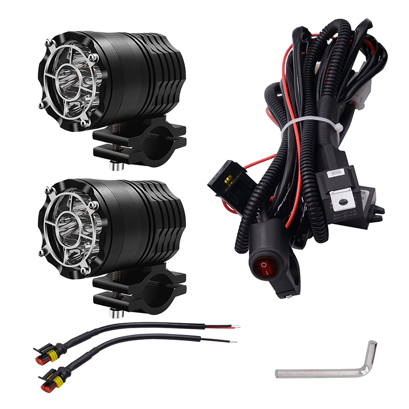 2pcs Motorcycle Lighting Headlight Switch Spotlight 90W 6500K White Driving Working Spot Lights Motorbike Scooters Fog DRL Lamp