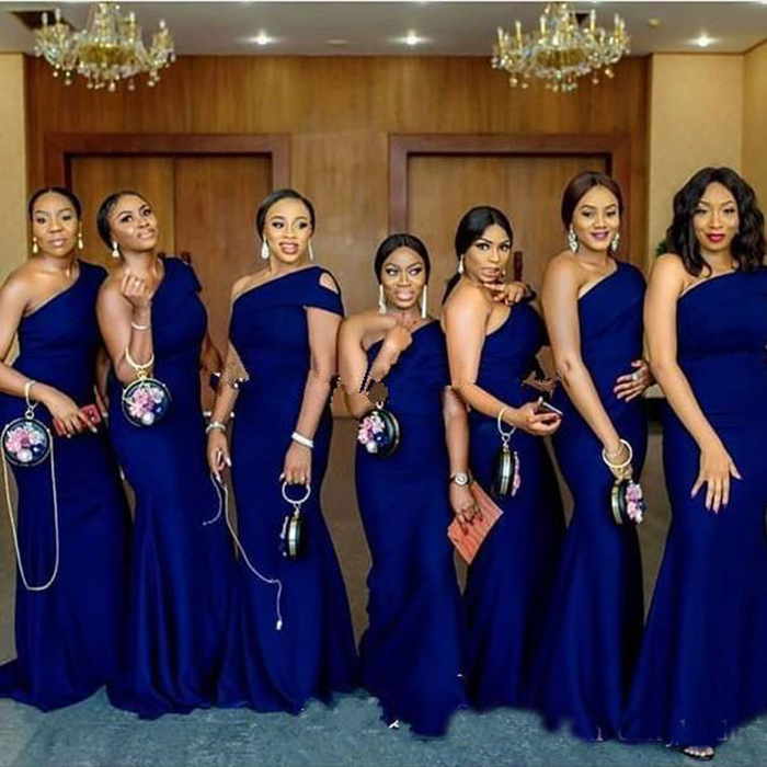 Royal Blue One Shoulder Mermaid Bridesmaid Dress 2020 Simple Country Wedding Party Gowns Custom Size Maid Of Honor Gowns