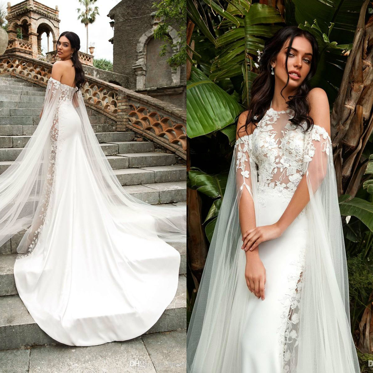 Innocentia Mermaid Wedding Dresses Halter Off Shoulder Lace Bridal Gowns Long Train Plus Size Appliqued Backless Country Wedding Dress Cheap