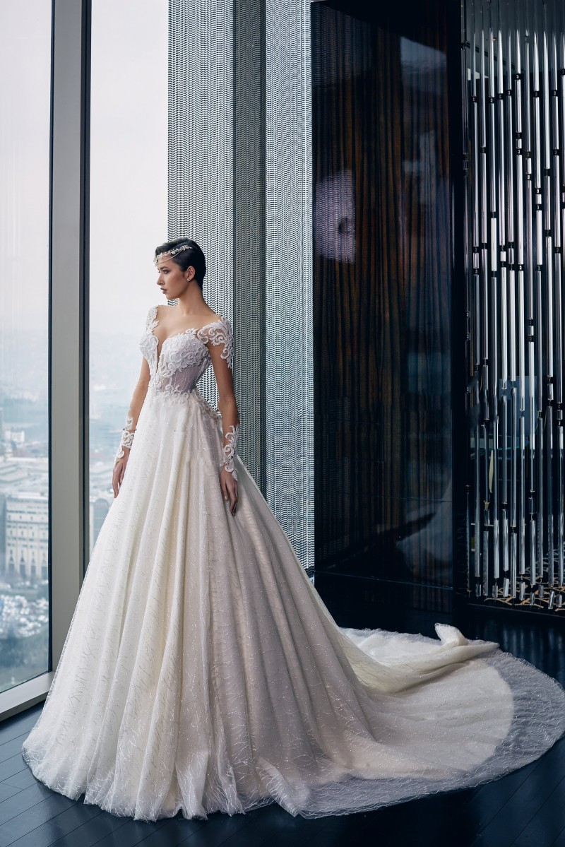 2019 Luxury Beading Wedding Dresses Lace Appliqued Long Sleeve Appliqued Bridal Gowns Boho Tulle A Line Wedding Dress Robe De Mariéee